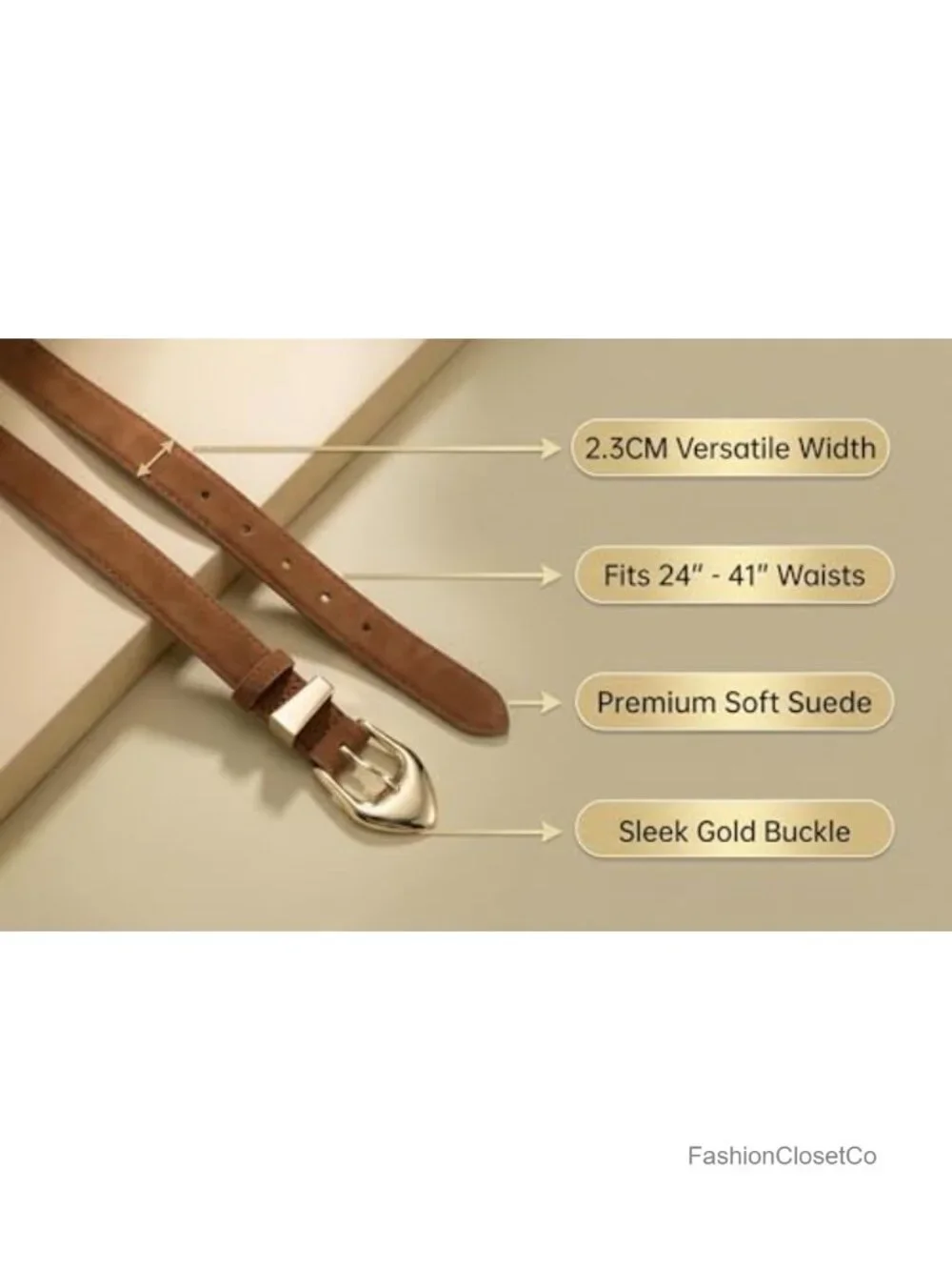 Women's Leather Suede Belts for Jeans Dress Pants Waist Belts with Gold Buckle